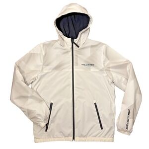 Hollister Epic Flex Jacket Mens Large White Gray Hooded Full Zip Windbreaker